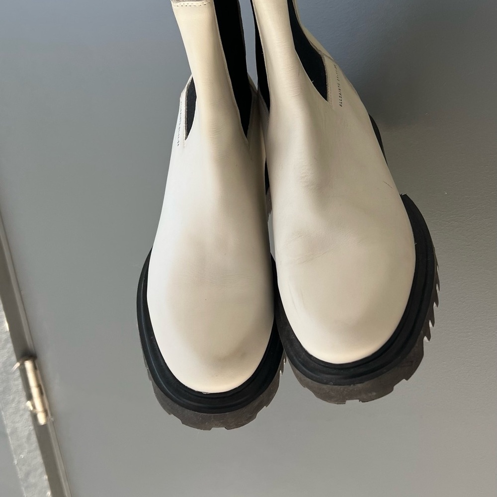 All Saints White Leather Lug Sole Chelsea Boots - Picture 3 of 11